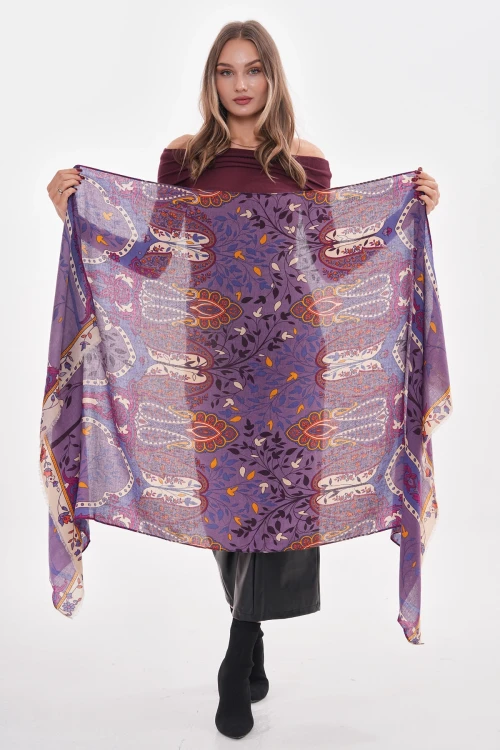 Mor Otantik Desenli Şal BCNSV-2515215