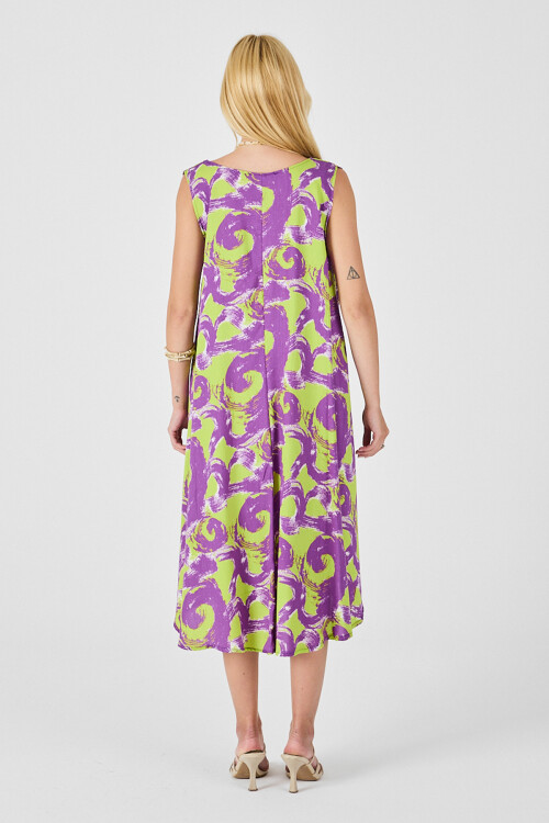 Mor U Yaka Kolsuz Asimetrik Kesim Midi Boy Elbise