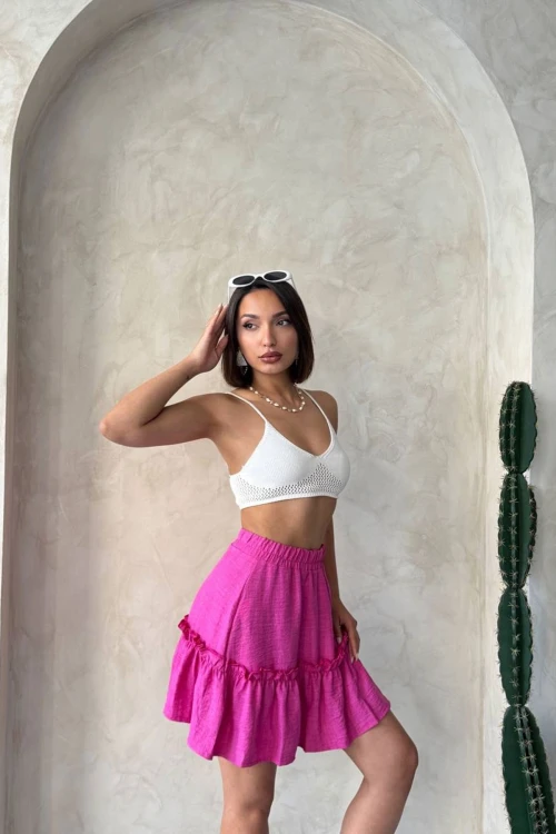 Pembe Eteği Volanlı Fırfırlı Etek BCHN-2525808