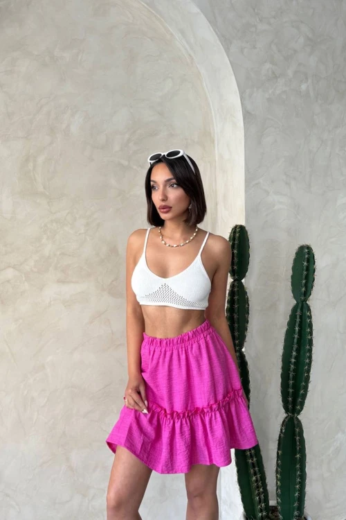 Pembe Eteği Volanlı Fırfırlı Etek BCHN-2525808