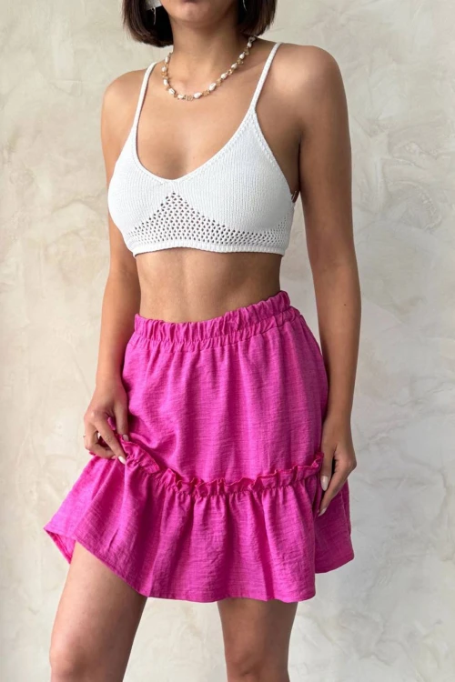 Pembe Eteği Volanlı Fırfırlı Etek BCHN-2525808