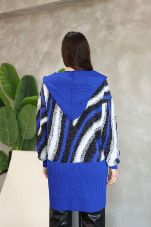 Saks Desenli Düğme Detaylı Triko Hırka BCES-252025