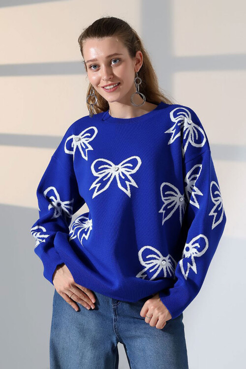 Saks Fiyonk Desenli Triko Kazak BCES-252045