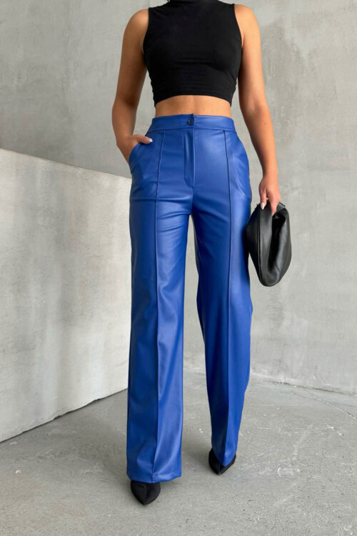 Saks Önü Dikiş Detaylı Suni Deri Palazzo Pantolon BCHN-2526654