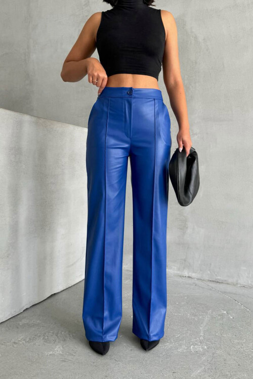 Saks Önü Dikiş Detaylı Suni Deri Palazzo Pantolon BCHN-2526654