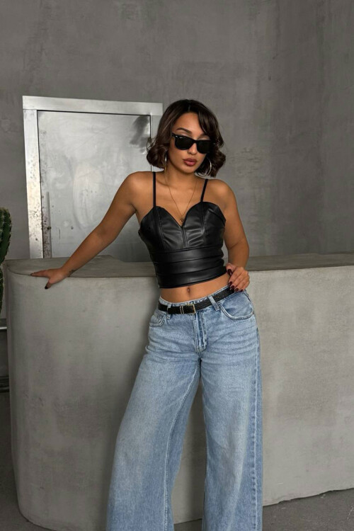 Siyah Askılı Suni Deri Büstiyer BCHN-2526113