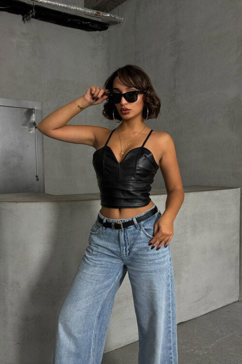 Siyah Askılı Suni Deri Büstiyer BCHN-2526113