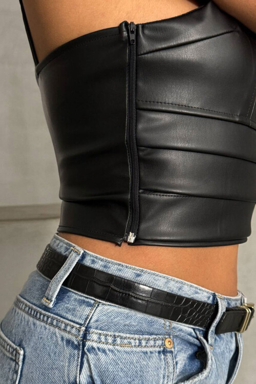 Siyah Askılı Suni Deri Büstiyer BCHN-2526113