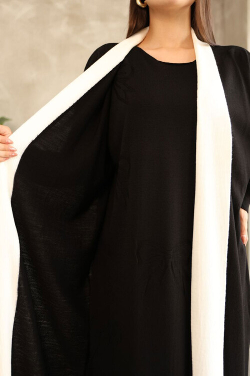 Siyah Bisiklet Yaka Elbise Ve Hırka Tesettür Alt Üst Takım BCES-252024