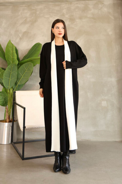 Siyah Bisiklet Yaka Elbise Ve Hırka Tesettür Alt Üst Takım BCES-252024