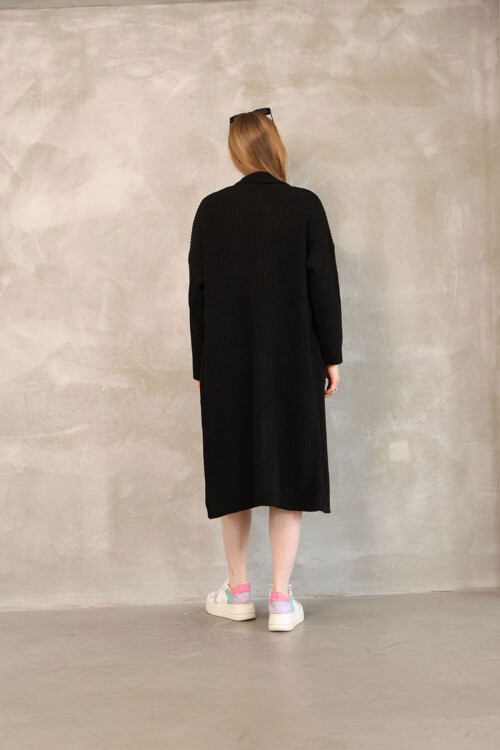 Siyah Maxi Boy Triko Hırka BCES-252037