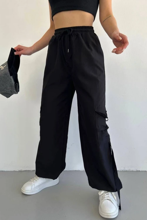 Siyah Paraşüt Kumaş Cepli Kargo Jogger Pantolon BCHN-2510000