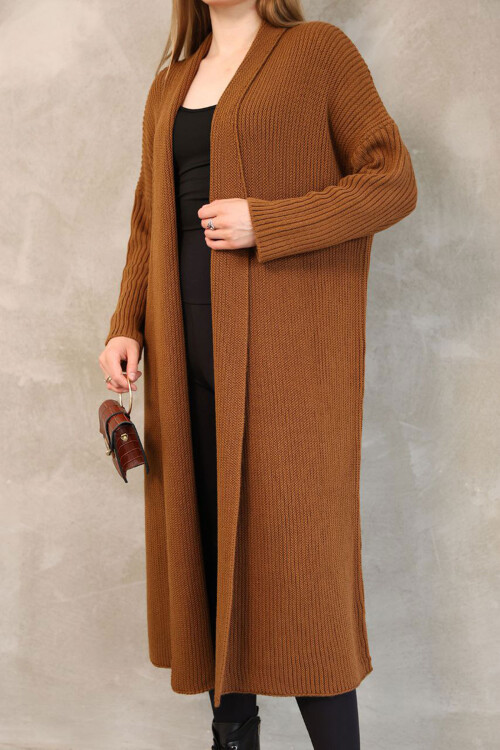 Tarçın Kahve Maxi Boy Triko Hırka BCES-252037