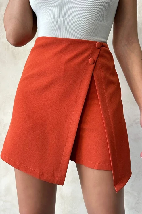 Turuncu Düğme Detaylı Kapak Detaylı Şort Etek BCHN-2525046