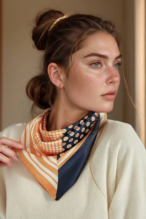 Turuncu Patchwork Desenli Bandana Fular BCNSV-2513483