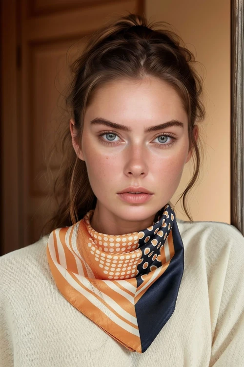 Turuncu Patchwork Desenli Bandana Fular BCNSV-2513483