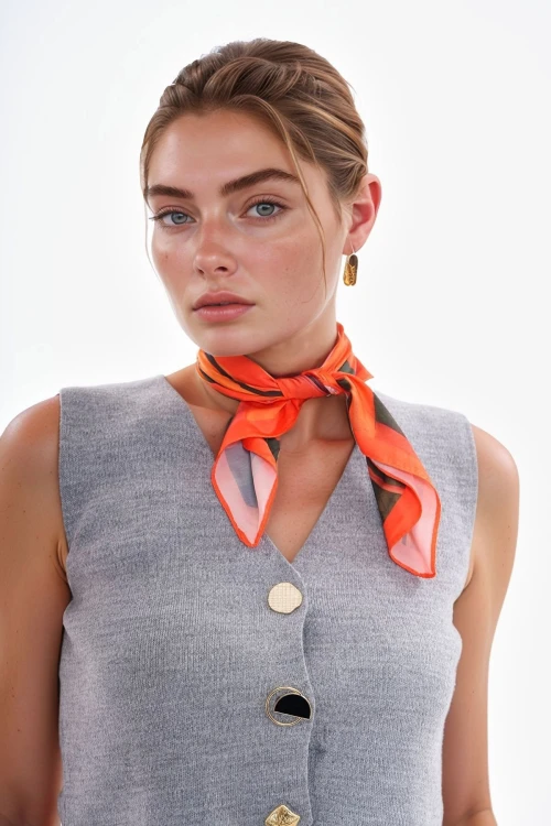 Turuncu Yaprak Desenli Bandana Fular BCNSV-2515316