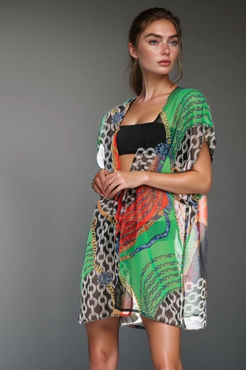 Turuncu Zincir Desenli Pareo BCNSV-2513776