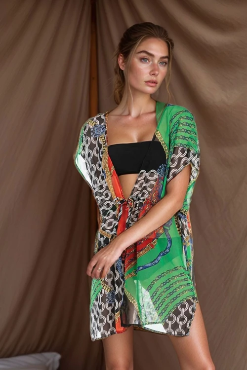 Turuncu Zincir Desenli Pareo BCNSV-2513776