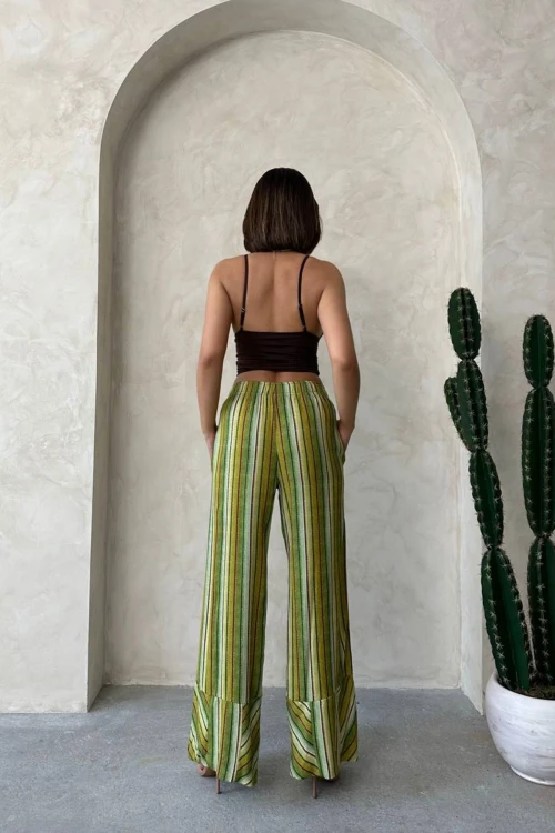 Yeşil Desenli Yazlık Viskon Pantolon BCHN-2525674