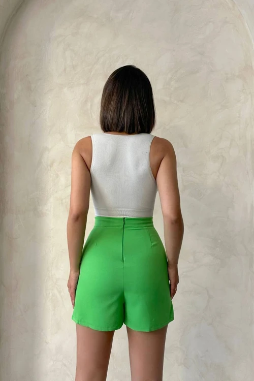 Yeşil Düğme Detaylı Kapak Detaylı Şort Etek BCHN-2525046