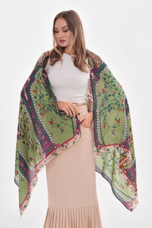 Yeşil Otantik Desenli Şal BCNSV-2515215