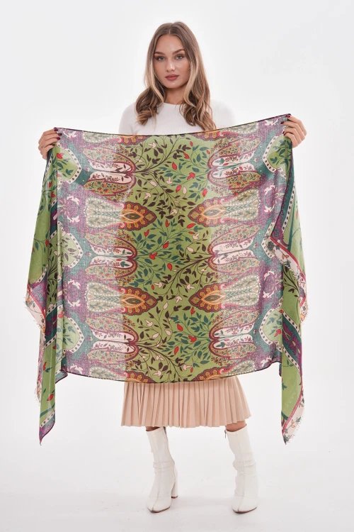 Yeşil Otantik Desenli Şal BCNSV-2515215