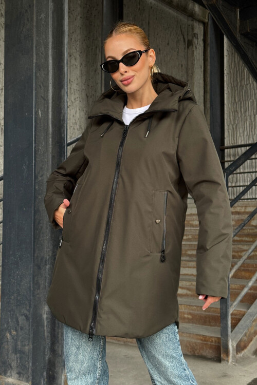 Acı Kahve Çift Cepli Kapüşonlu Mont BCVL-254203