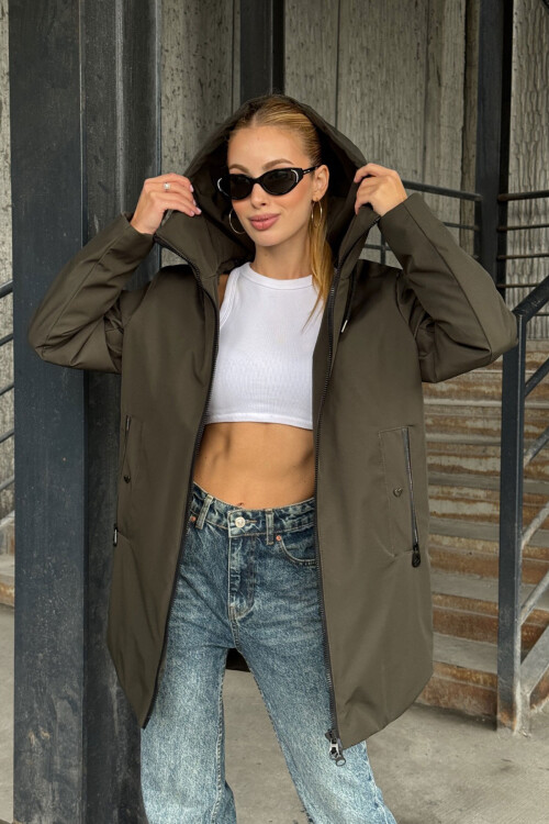 Acı Kahve Çift Cepli Kapüşonlu Mont BCVL-254203