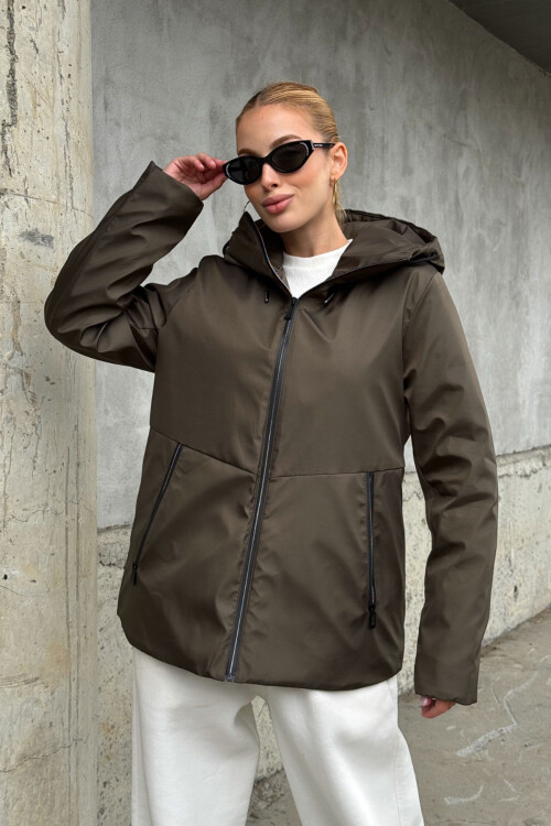 Acı Kahve Çift Cepli Kapüşonlu Mont BCVL-254204