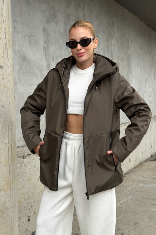 Acı Kahve Çift Cepli Kapüşonlu Mont BCVL-254204