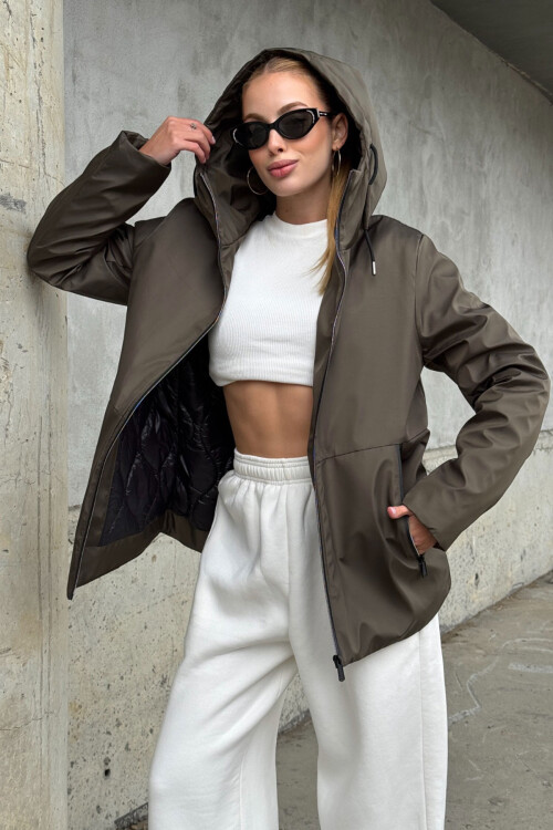 Acı Kahve Çift Cepli Kapüşonlu Mont BCVL-254204