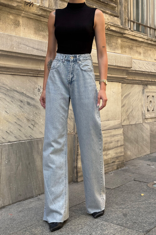 Açık Mavi 5 Cepli Paçası Püsküllü Bol Paça Jean BCHNW-251193