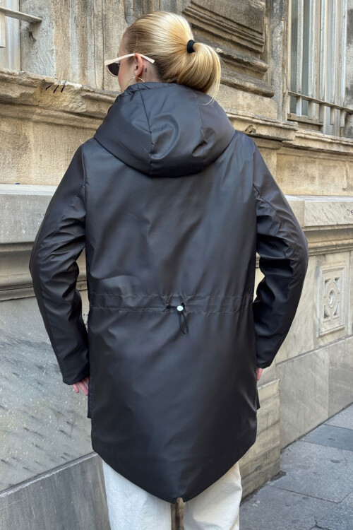 Antrasit Geniş Cepli Kapüşonlu Uzun Mont BCVL-254205