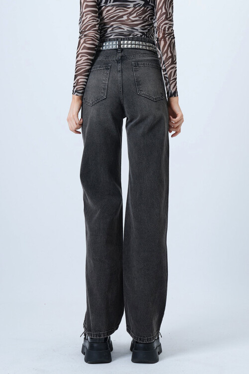 Antrasit Yüksek Bel Düz Paça 5 Cepli Denim Pantolon BCHNW-251205