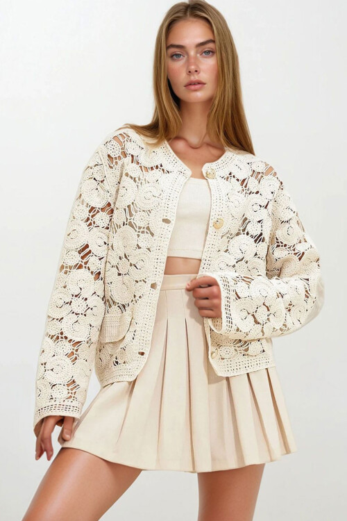 Bej Hakim Yaka Dantelli Ceket BCHESQ-251060