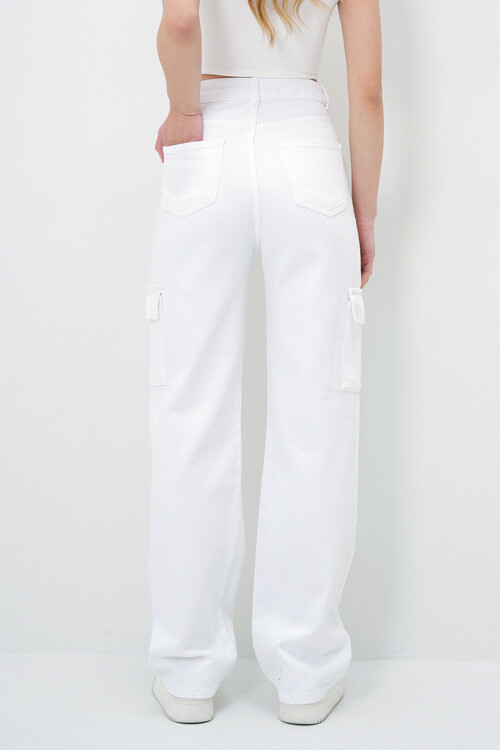 Beyaz Kargo Cepli Jean Pantolon BCHNW-251166