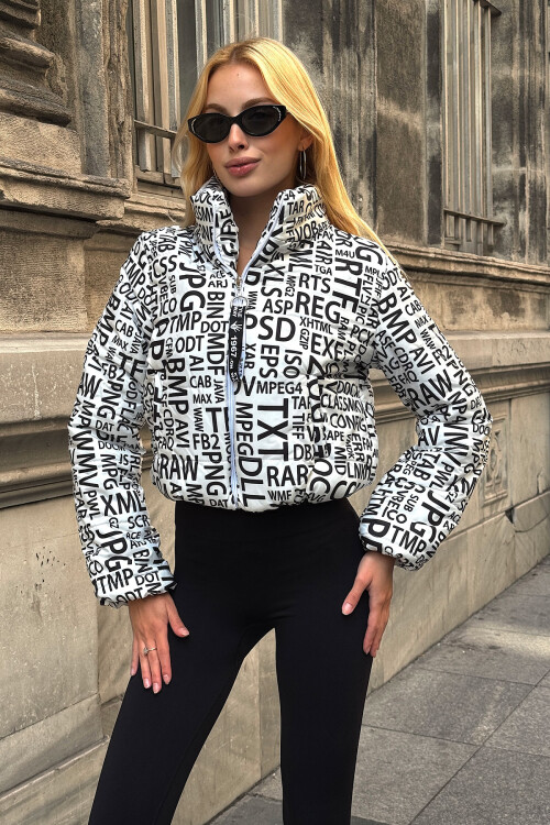 Beyaz Yazılı Şişme Mont BCVL-25N09Y