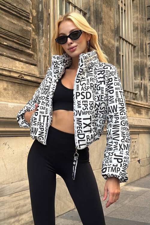 Beyaz Yazılı Şişme Mont BCVL-25N09Y