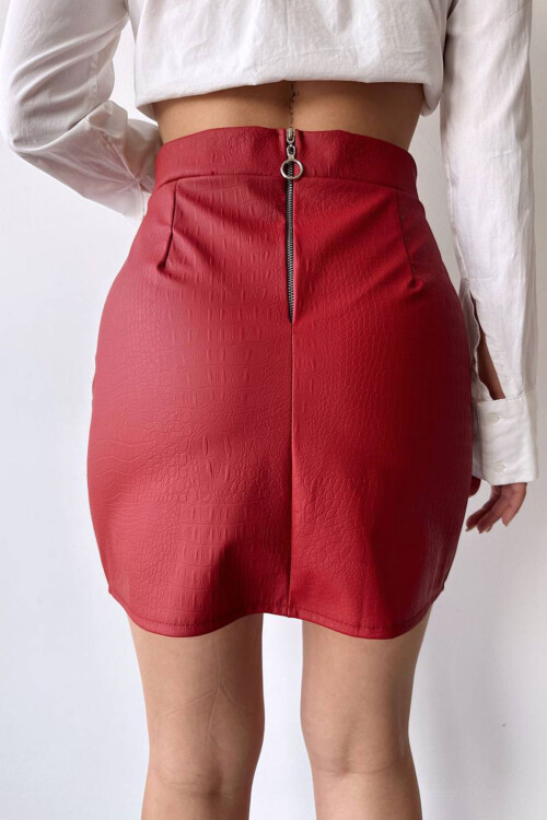 Bordo Croco Desen Çift Yırtmaçlı Etek BCHN-2526649