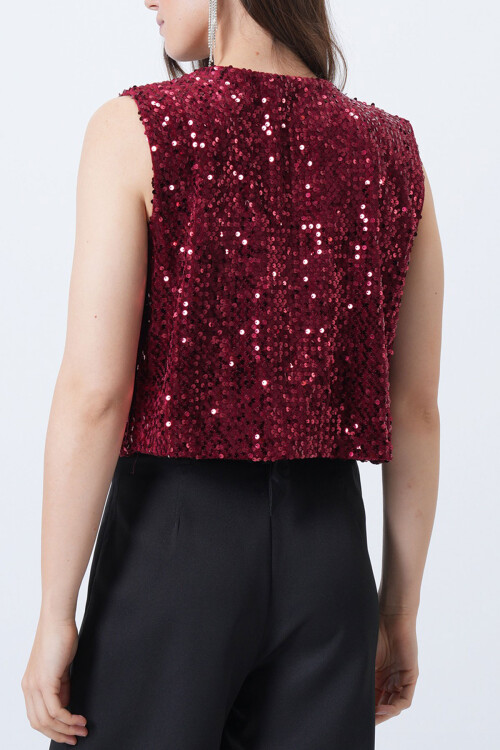 Bordo Pul Payet Astarlı Yelek BCHESQ-251162