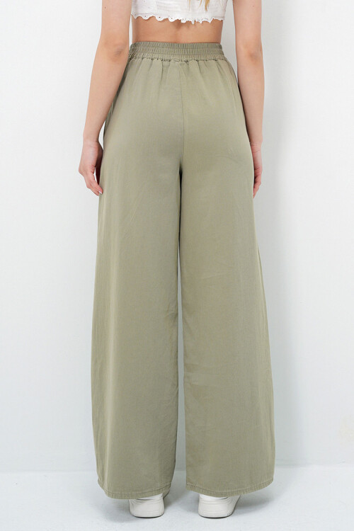 Çağla Yeşili Çift Cepli Gabardin Palazzo Pantolon BCHNW-251185