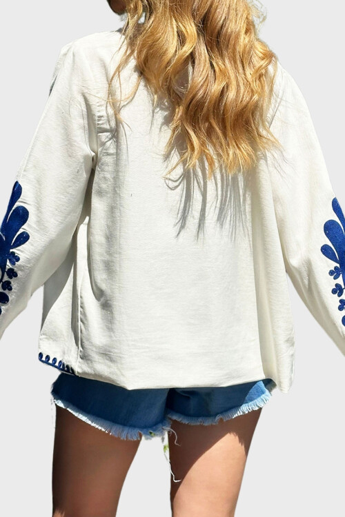 Ekru Nakış İşlemeli İçi Astarlı Ceket BCHESQ-251056