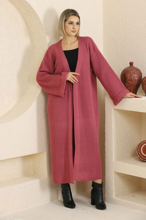 Fuşya Duble Kol Uzun Tesettür Triko Hırka BCES-253000