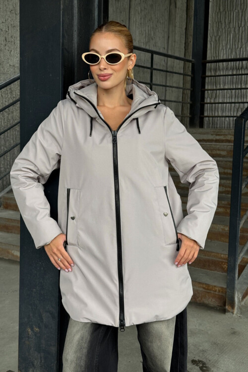 Gri Çift Cepli Kapüşonlu Mont BCVL-254203