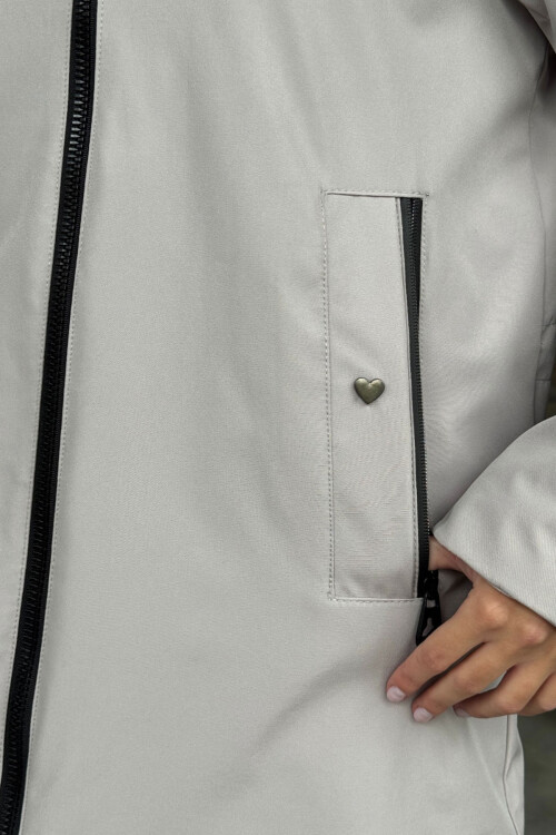 Gri Çift Cepli Kapüşonlu Mont BCVL-254203