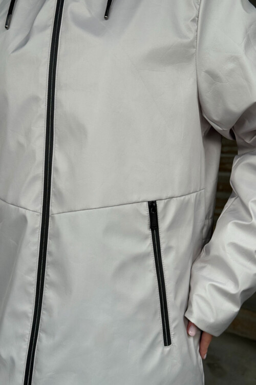 Gri Çift Cepli Kapüşonlu Mont BCVL-254204