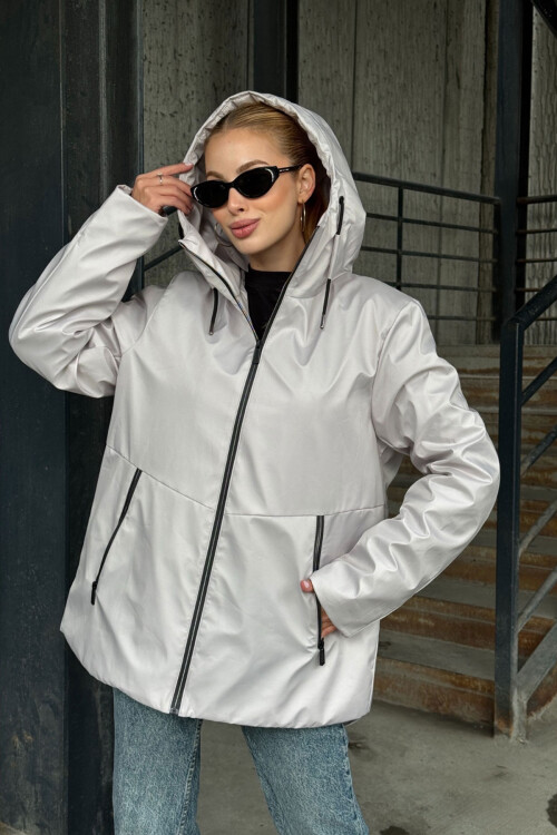 Gri Çift Cepli Kapüşonlu Mont BCVL-254204