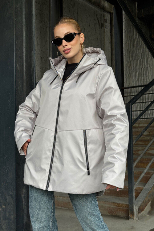 Gri Çift Cepli Kapüşonlu Mont BCVL-254204