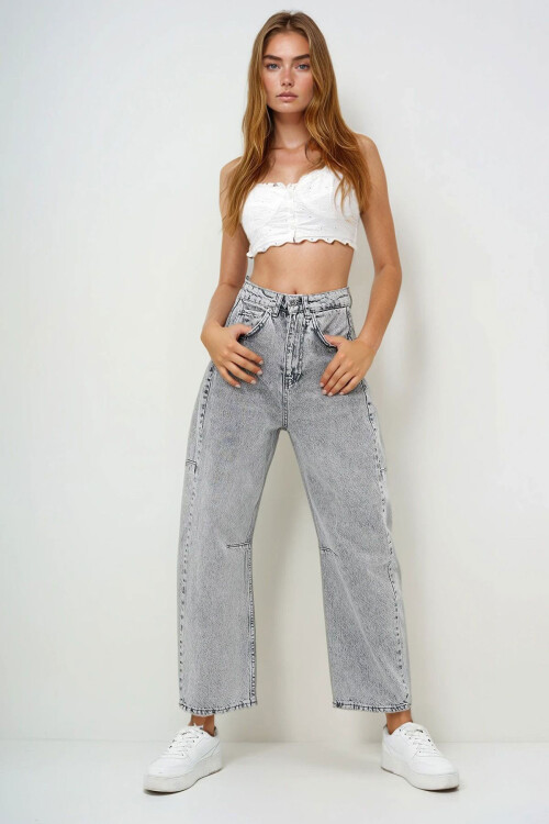 Gri Yüksek Bel Baggy Balloon Jean BCHNW-251172